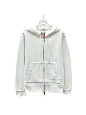 Thom Browne White Hooded Zip Sweatshirt